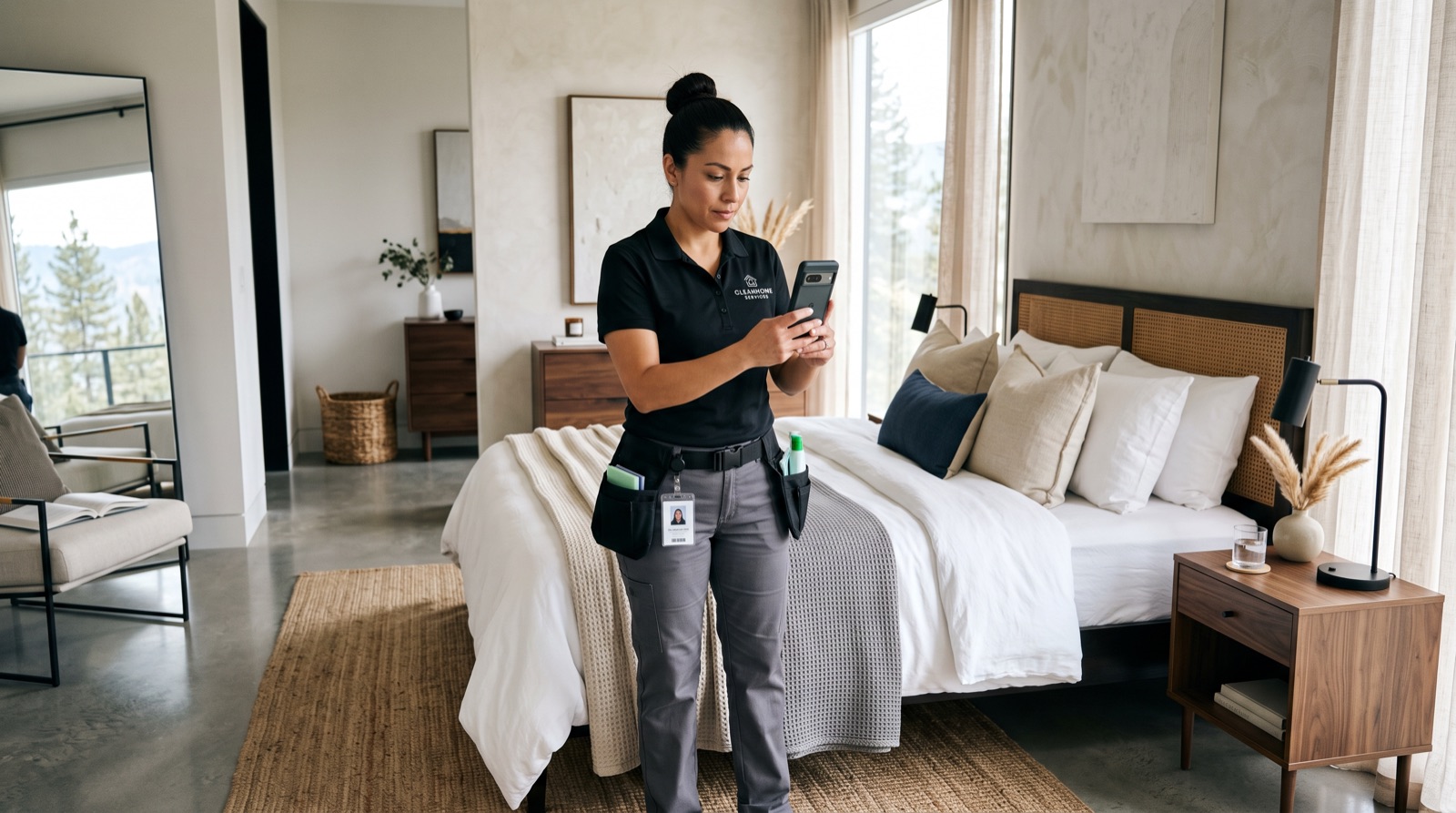 Provider photographing a finished bedroom